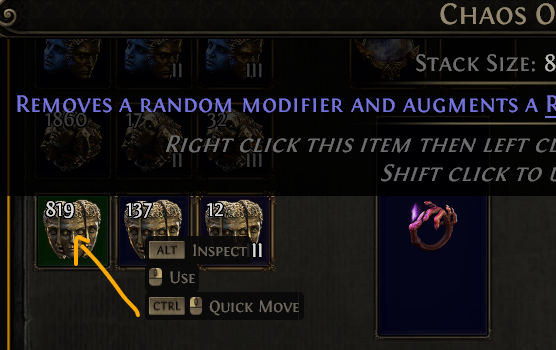 Chaos Orb hovered in the Path of Exile 2 Currency tab