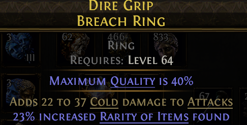 Example ring with added cold damage and rarity modifiers